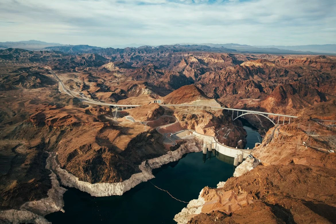 An aerial view of Hoover Dam