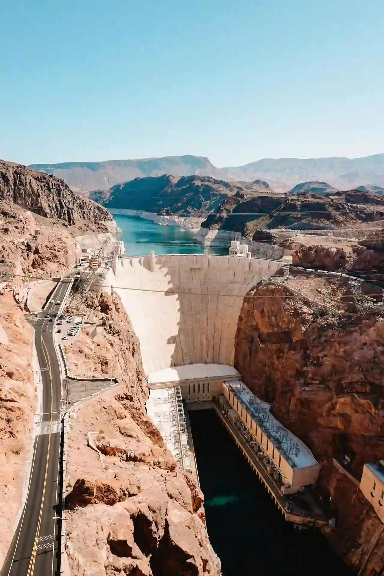 Hoover Dam with Lake Mead stretching into the canyon behind it