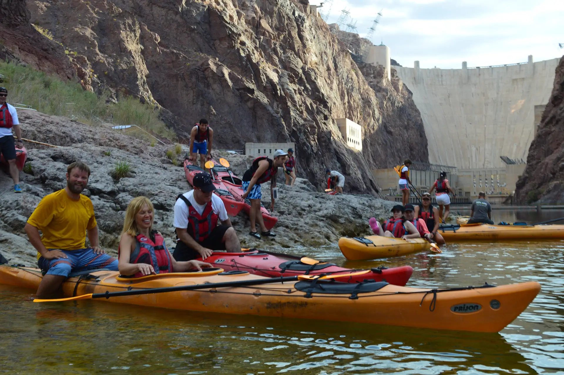 Group kayaking near Hoover Dam