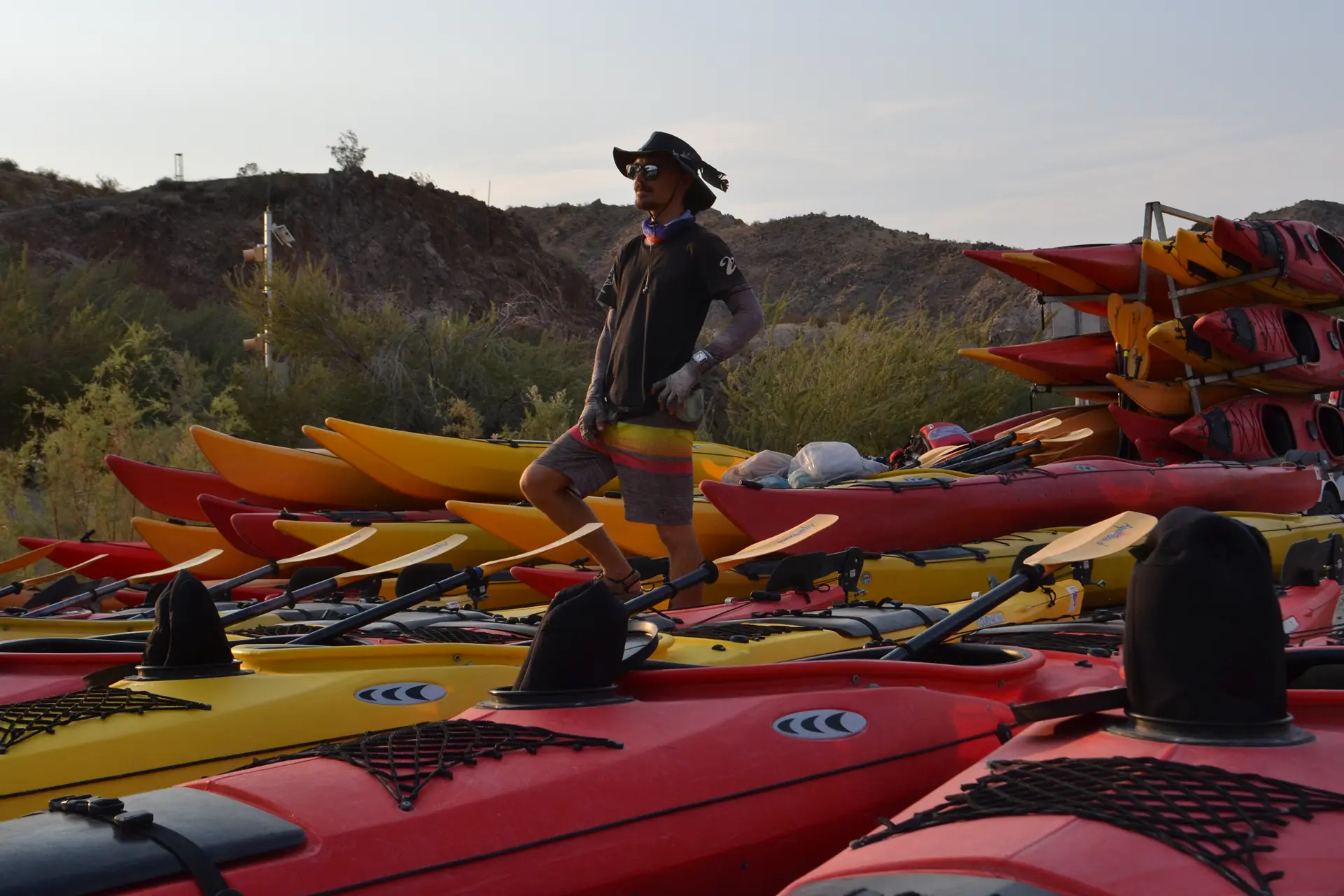 Kayaks lined up at Willow Beach